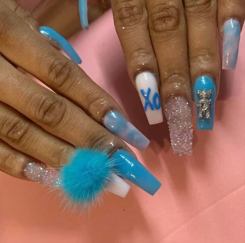 Blue pompom and XO